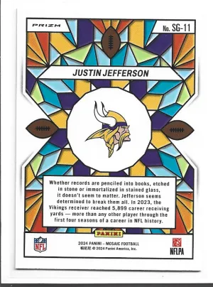 2024 Panini Mosaic Justin Jefferson Stained Glass Case Hit back